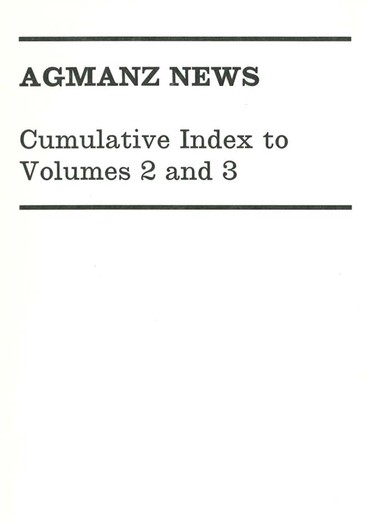 AGMANZ News Cumulative Index to Volumes 2 and 3
