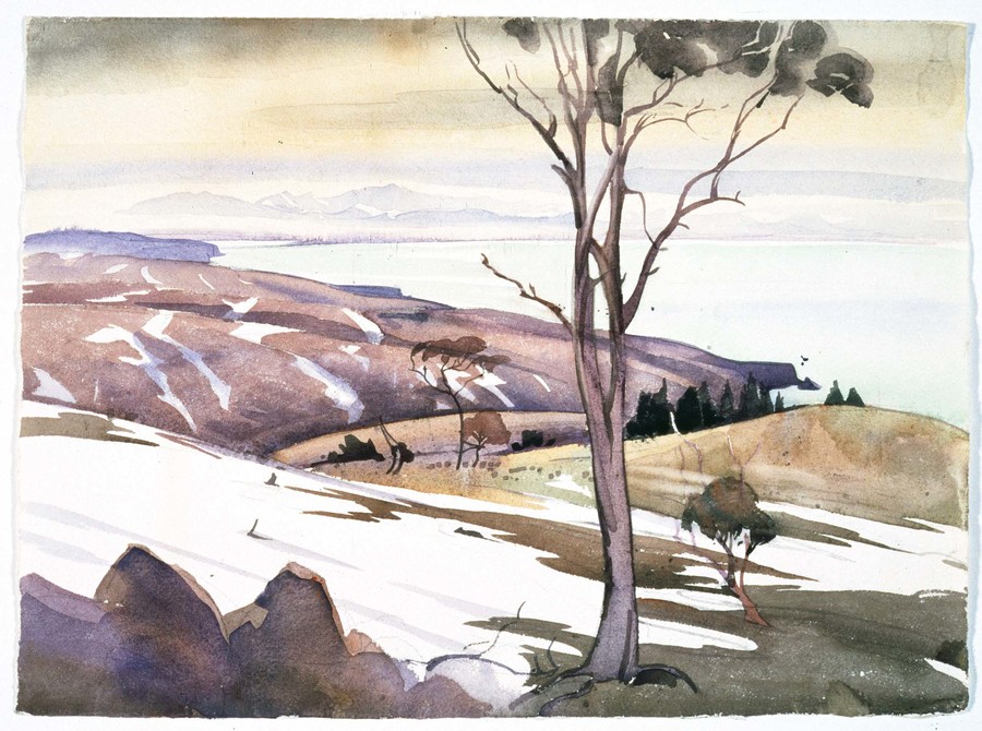 Olivia Spencer Bower Menzies Bay c.1938. Watercolour and pencil. Collection of Christchurch Art Gallery Te Puna o Waiwhetū, purchased 1999