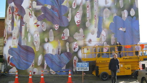 Tjalling de Vries Tjalling is Innocent (in progress) 2012. Paper collage. Back wall of CoCA, viewable from Worcester Boulevard. A Christchurch Art Gallery Outer Spaces project in association with CoCA.