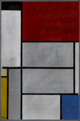 Piet Mondrian Composition with black, red, grey, yellow and blue c.1920. Gouache with traces of pencil on paper laid down on card. Promised gift of Julian and Josie Robertson