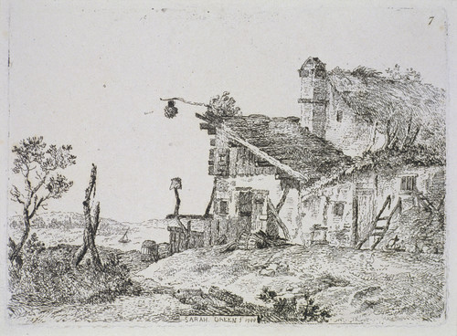 Sarah Green Cottages overlooking the sea (No. 7). Etching. Collection of Christchurch Art Gallery Te Puna o Waiwhetū