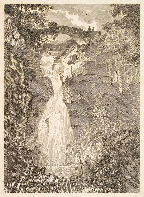 Landscape with waterfall and bridge