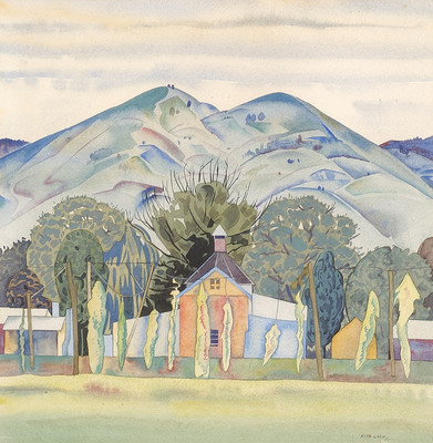 Rita Angus Untitled (Hop Kilns, Motueka) 1941. Watercolour. Collection of Christchurch Art Gallery Te Puna o Waiwhetū, Harry Courtney Archer estate 2002. Reproduced courtesy of the Rita Angus estate