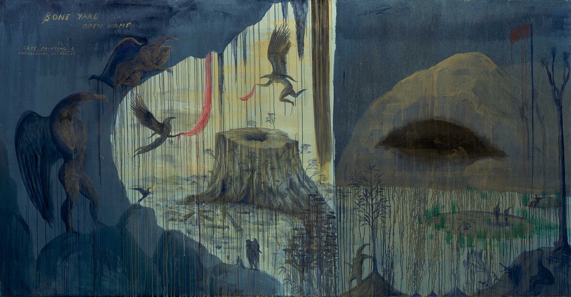 Bill Hammond Bone Yard Open Home, Cave Painting 4, Convocation of Eagles (detail) 2008. Acrylic on canvas. Courtesy of the artist and McLeavey Gallery