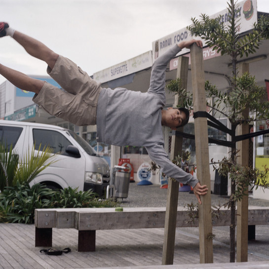 Edith Amituanai Tup$ hits the human flag 2016. Digital photograph mounted on dibond. Collection of Christchurch Art Gallery Te Puna o Waiwhetū, purchased 2022