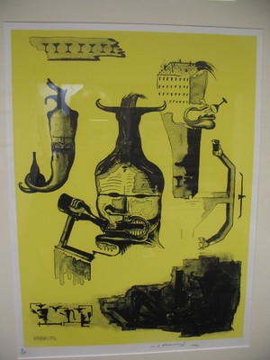 Bill Hammond Drinking (1992) lithograph printed at the Gingko Gallery.