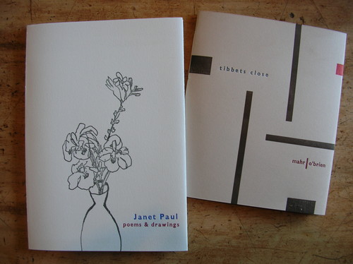 Janet Paul: Poems and Drawings & tibbits close by Greg O'Brien and Mari Mahr both printed by Brendan O'Brien at his Fernbank Studio, Wellington, 2014.