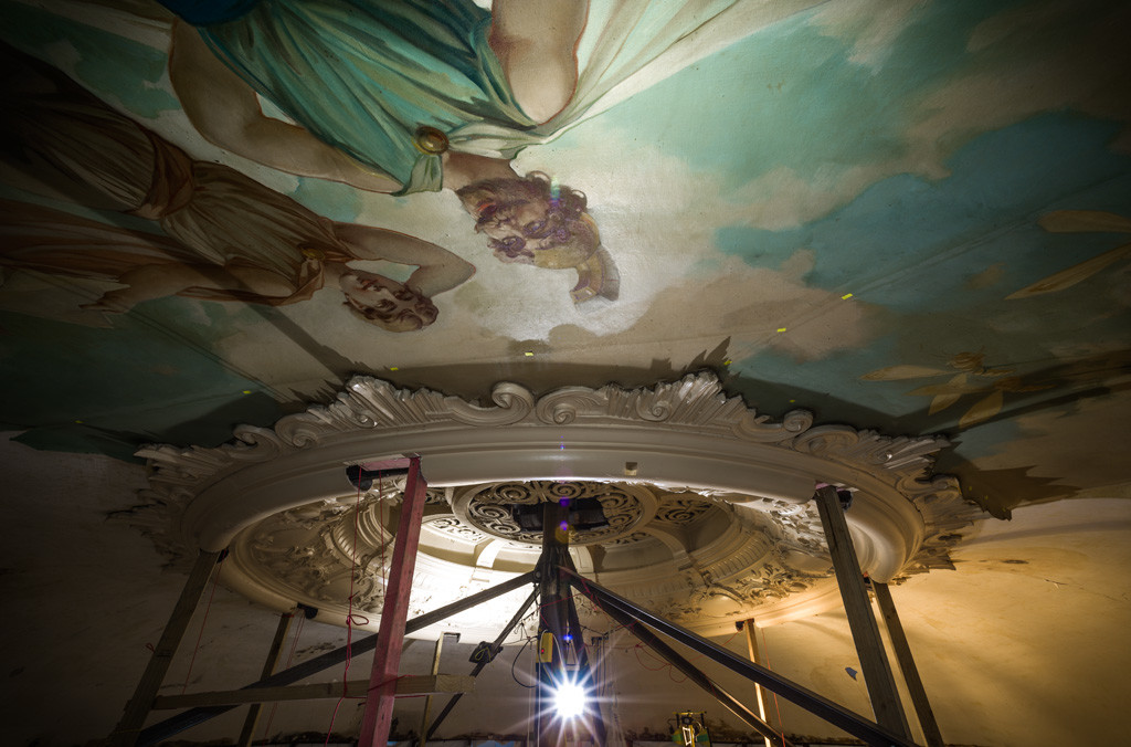 A Midsummer Night's Dream (detail). Isaac Theatre Royal dome painting during restoration. Photo: John Collie
