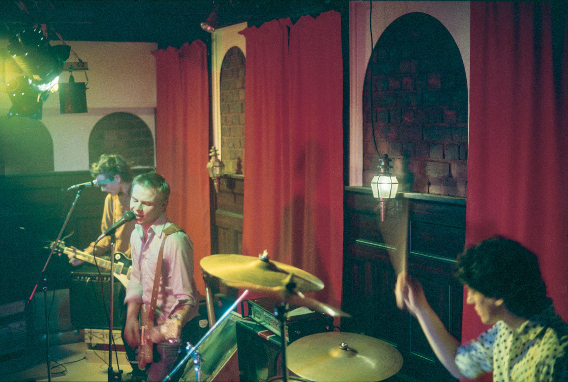 Jeremy Freeman DoubleHappys sound check, Empire Hotel, Dunedin 1984. Photograph. Collection of Jeremy Freeman, Dunedin