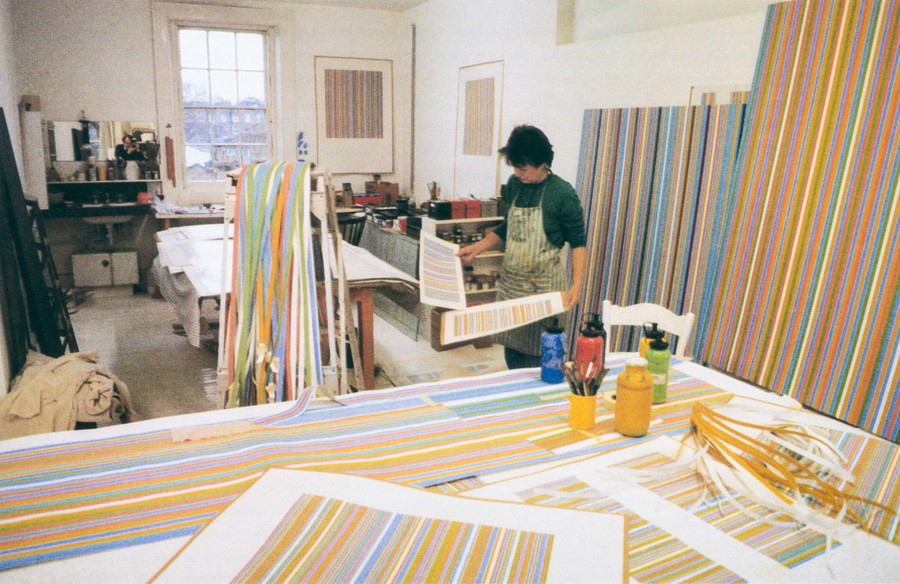 Bridget Riley working in her London studio c.1980. Photo: Bill Warhurst