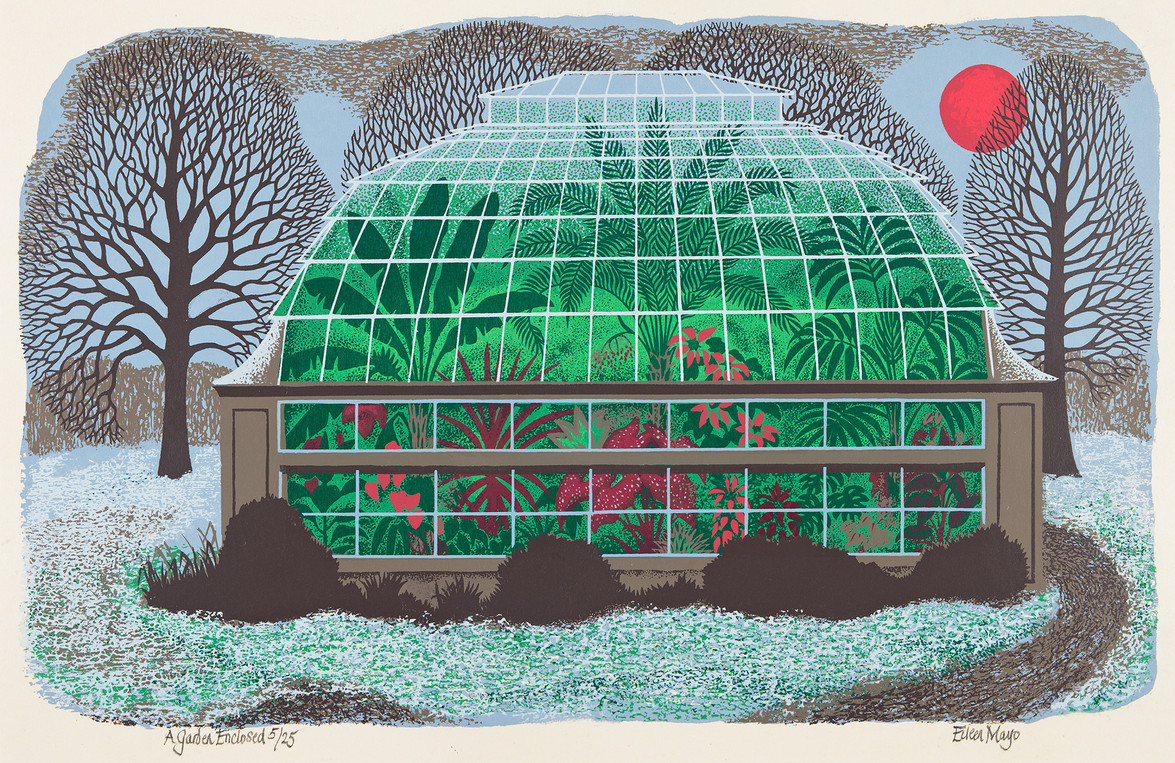 Eileen Mayo A Garden Enclosed 1980. Screenprint. Collection of Christchurch Art Gallery Te Puna o Waiwhetū, purchased 2005