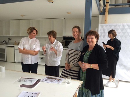 Visiting Bridget Riley’s London studio with donors in 2016