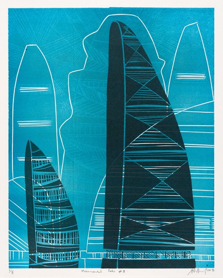 Sheyne Tuffery Monumental Fale 2007. Linocut. Collection of Christchurch Art Gallery Te Puna o Waiwhetū, Karen Stevenson Collection, presented 2022