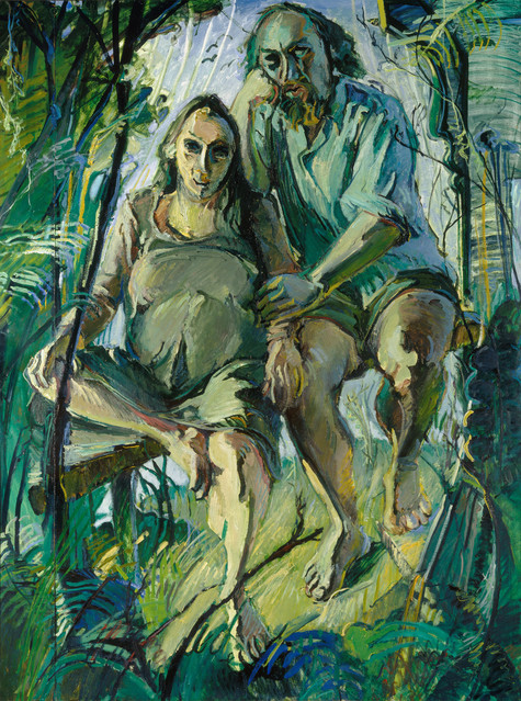 Alan Pearson Huia Couple – Linda and Leo 1978–9. Oil on board. Collection of Christchurch Art Gallery Te Puna o Waiwhetū, purchased 1981