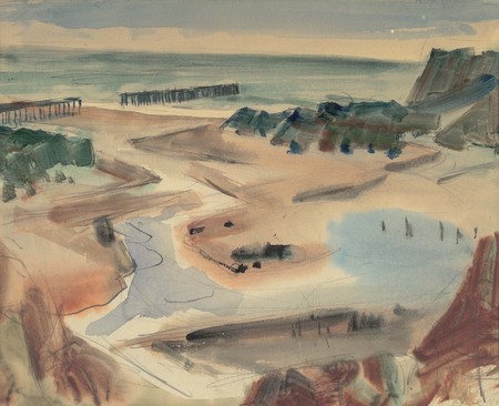 Doris Lusk Onekaka Estuary 1966. Watercolour. Collection of Christchurch Art Gallery Te Puna o Waiwhetū, Lawrence Baigent/Robert Erwin bequest 2003. Reproduced with permission