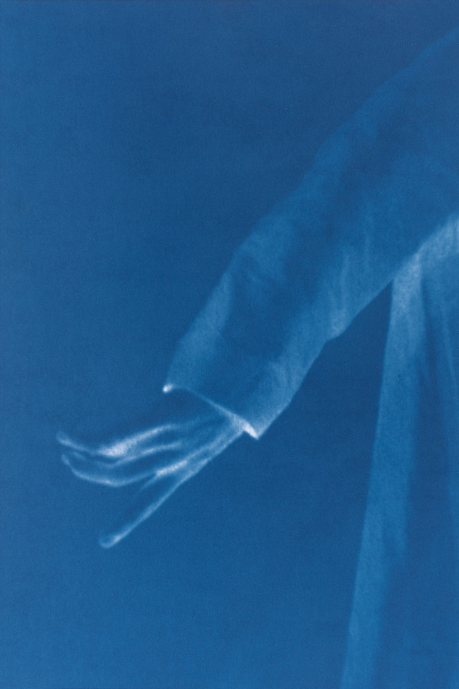 James Oram Spectral hands (detail) 2022. Cyanotype prints of found imagery. Courtesy of the artist