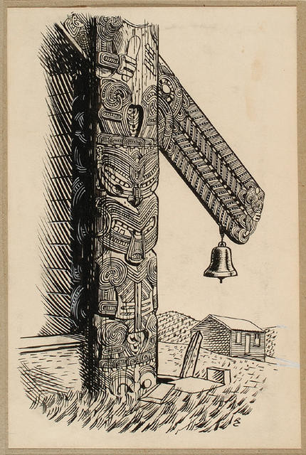 Corner Post Of Meeting House With Bell Board