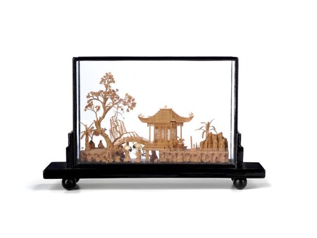 Unknown maker Miniature Chinese Garden 20th century. Wood, cork, plate glass, lacquer. Collection of Te Papa Tongarewa, purchased with New Zealand Lottery Grants Board funds, 2001