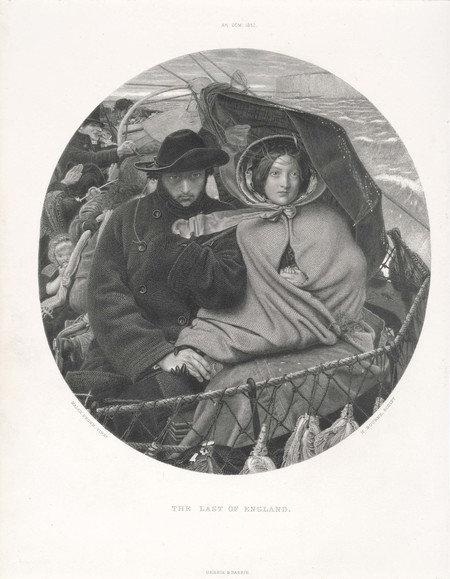 Herbert Bourne (after Ford Madox Brown) The Last of England 1852–5. Engraving. Collection of Christchurch Art Gallery Te Puna o Waiwhetū