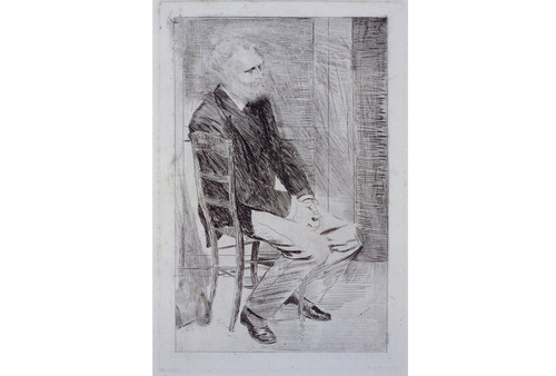 Edgar Degas Manet assis, tourné à droite. Etching . Collection of Christchurch Art Gallery Te Puna o Waiwheti, purchased 1974