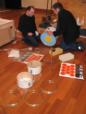 Julian and Peter installing Untitled (The Warriors) in 2007.