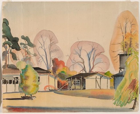 Austen Deans Genshagen Camp 1943. Watercolour. Collection of Christchurch Art Gallery Te Puna o Waiwhetū, purchased 1987