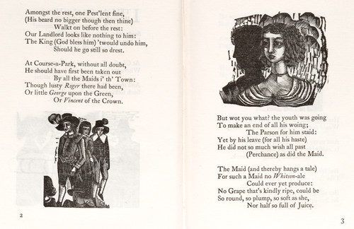 Eric Ravilious The Bridegroom and The Bride (both 1927) wood-engravings. Sir John Suckling, A Ballad Upon A Wedding Golden Cockerel Press, Waltham Saint Lawrence, 1927. Collection Robert and Barbara Stewart Library and Archives, Christchurch Art Gallery Te Puna o Waiwhetū.