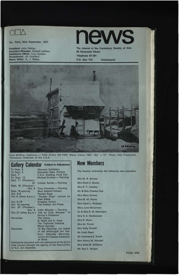 Canterbury Society of Arts News, number 39, September 1971
