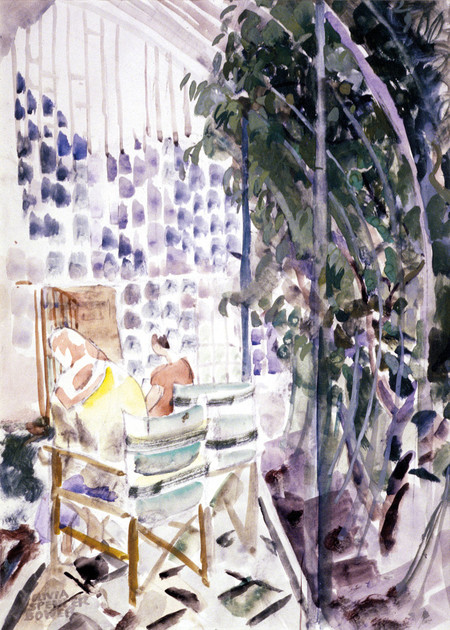 Olivia Spencer Bower Art Class in the Conservatory. Watercolour. Collection of Christchurch Art Gallery Te Puna o Waiwhetu
