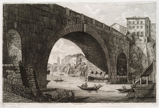 Veduta del Ponte Cestio dal volgo Ponte ferrato