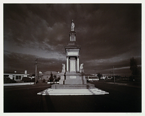 Laurence Aberhart War memorial, Balclutha (from the Portfolio View) 1980. photograph. Collection of Christchurch Art Gallery, purchased 1992. 