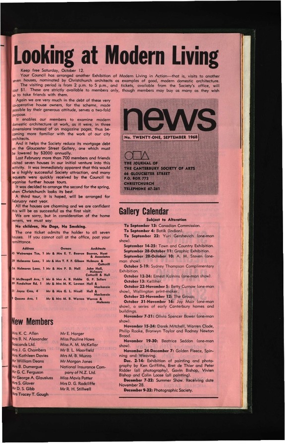 Canterbury Society of Arts News, number 21, September 1968