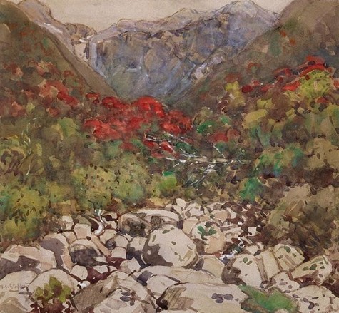 Margaret Stoddart An Otira Stream (also known as Mountain Rata) c.1927. Watercolour. Collection of Christchurch Art Gallery Te Puna o Waiwhetū, purchased 1997