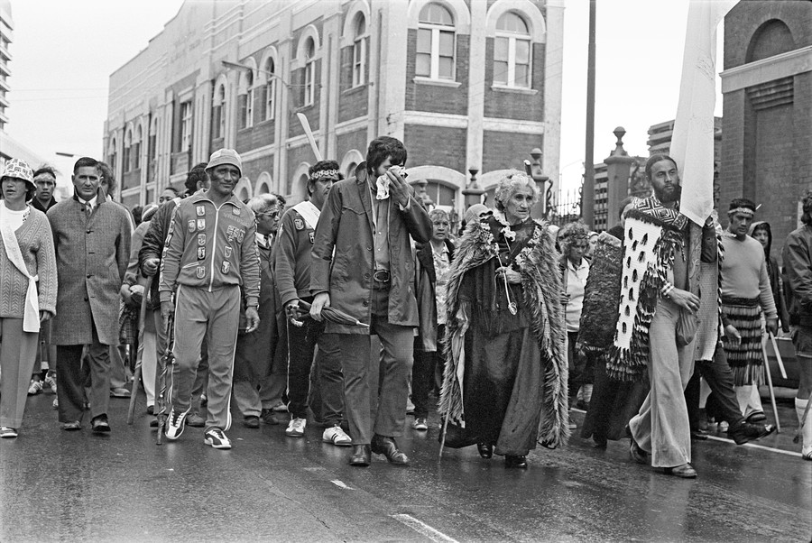 John Miller Māori Land March, Custom House Quay 1975. Photograph. Courtesy of the artist