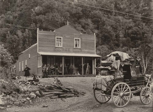 Photographer unknown The new hotel at Otira Gorge c.1890 Photograph. E.M. Lovell-Smith collection, Canterbury Museum 19XX.2.4789