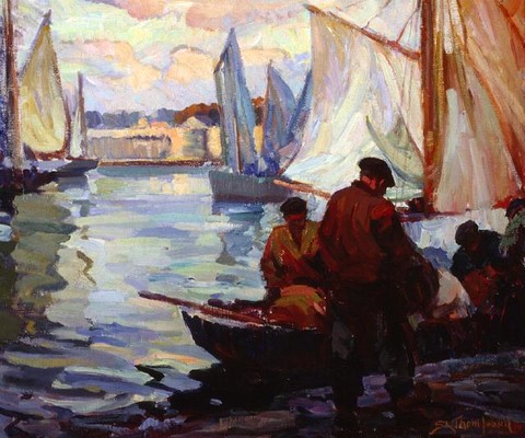Harbour Scene, Evening, Concarneau also known as Fishing Boats, Concarneau (1925-1933) - Sydney Lough Thompson
