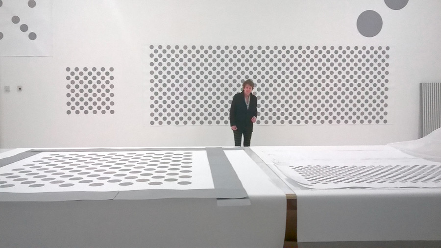 Bridget Riley in her studio, 2017. Photo: Paul Moorhouse