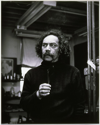 Marti Friedlander Ralph Hotere - The Artist's Studio, Port Chalmers 1979. Photograph. Collection of Christchurch Art Gallery Te Puna o Waiwhetū, purchased 1998. Reproduced courtesy of Marti Friedlander