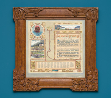 Robert Herdman-Smith Framed Presentation to Hugh Duncanson Buchanan 1908. Ink and watercolour in oak frame. Collection of Akaroa Museum