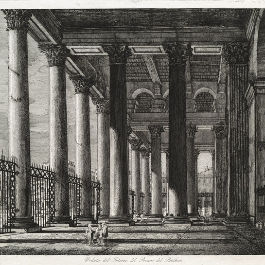 Luigi Rossini Veduta del Interno del Pronao del Pantheon 1820. Etching. Collection of Christchurch Art Gallery Te Puna o Waiwhetū, purchased 1998