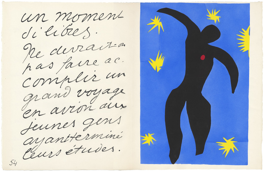 Henri Matisse Icarus, from the illustrated book Jazz 1947. Artist’s illustrated book of twenty colour stencils on Velin d’Arches. Collection of the Art Gallery of New South Wales, Margaret Hannah Olley Art Trust 2014. Photo: AGNSW. © Succession H. Matisse/Licensed by Viscopy, 2017