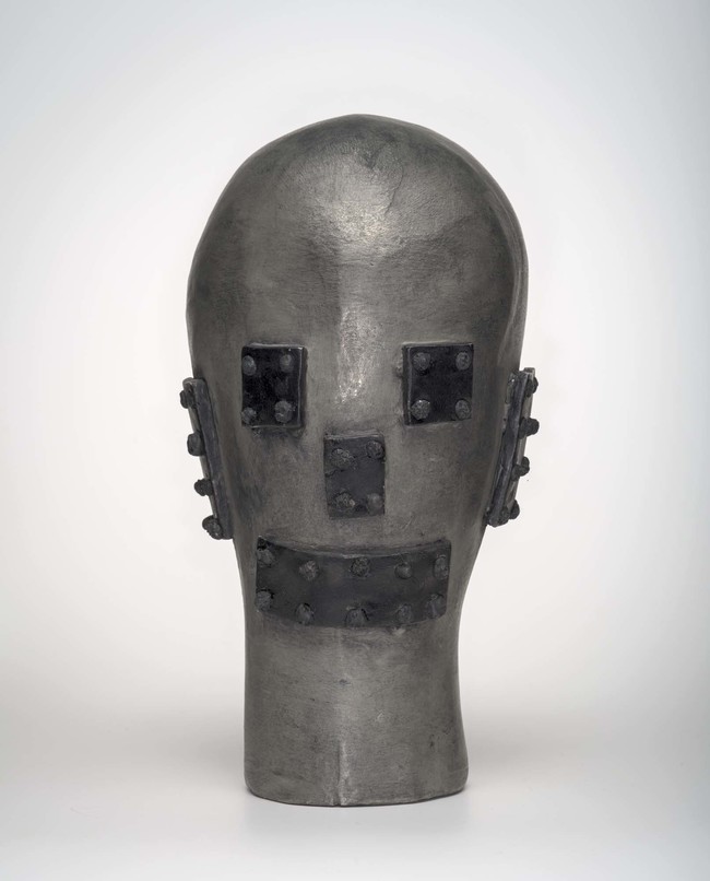 Julia Morison Headcase, 21 2015. Glazed stoneware, paint, tacks. Courtesy of the artist