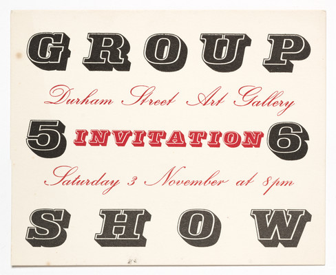 1956 Group Show Invitation. Group Archives, Robert and Barbara Stewart Library and Archives, Christchurch Art Gallery Te Puna o Waiwhetū.  