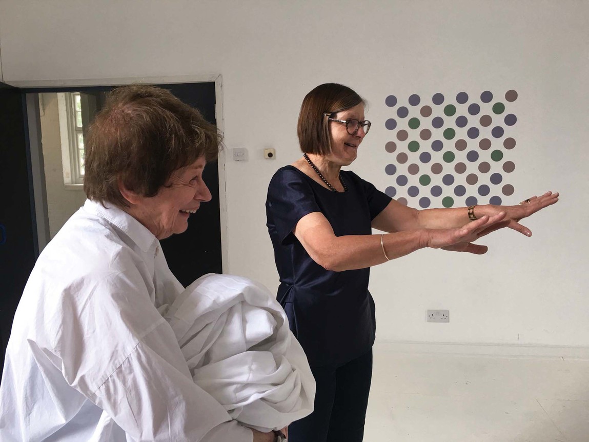 Visiting Bridget Riley’s London studio with donors in 2016