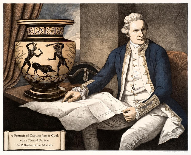 A portrait of Captain James Cook with a Classical Urn from the Collection of the Admiralty