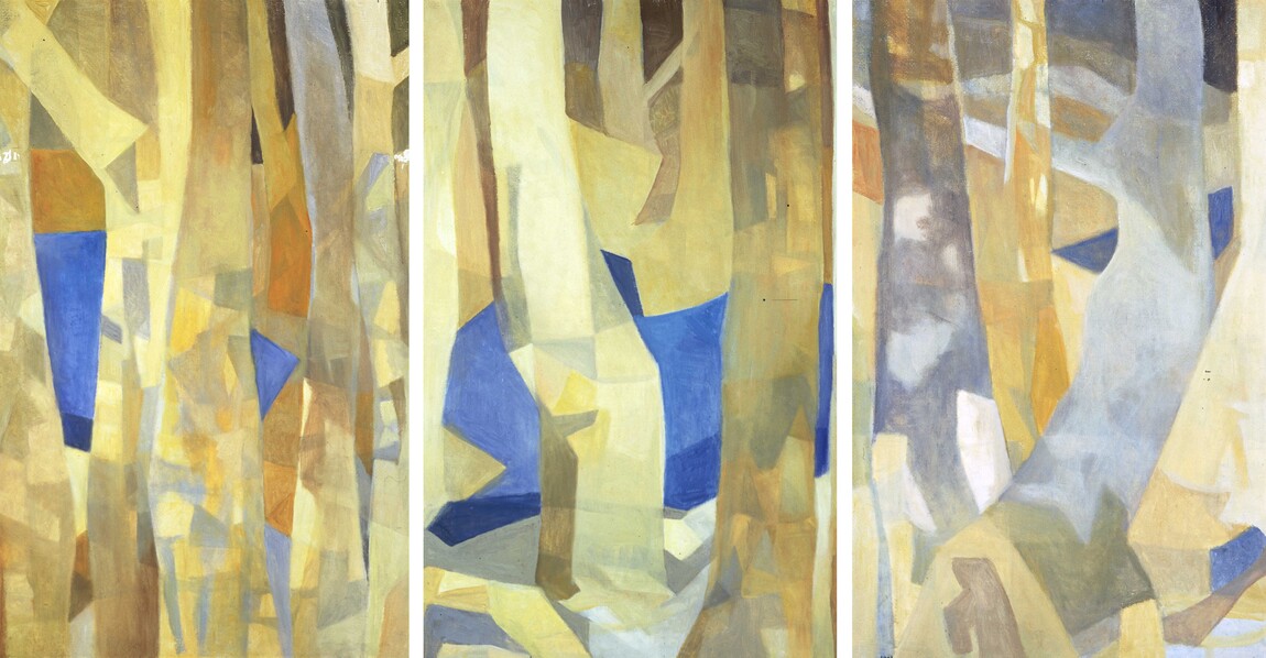 Louise Henderson Suddenly a lake appeared among the trees 1991. Oil on canvas on board. Collection of Christchurch Art Gallery Te Puna o Waiwhetū, Dame Louise Henderson Collection, presented by the McKegg Family, 1999