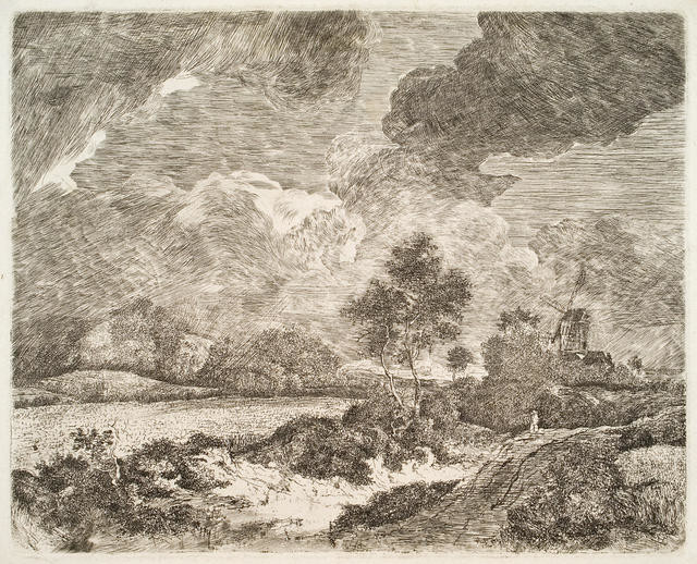 Landscape With Windmill And Cloudy Sky