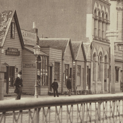 Daniel Louis Mundy [Corner of Hereford Street and Oxford Terrace, Christchurch, looking north, 22 April 1869] (detail) 1869. Albumen photograph. Barry Hancox Collection