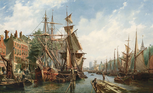 Petrus van der Velden The Leuvehaven, Rotterdam 1867. Oil on canvas. Collection of Christchurch Art Gallery Te Puna o Waiwhetū. Purchased 2010, with assistance from Gabrielle Tasman in memory of Adriaan and from the Olive Stirrat bequest. Purchase supported by Christchurch City Council's Challenge Grant to the Christchurch Art Gallery Trust
