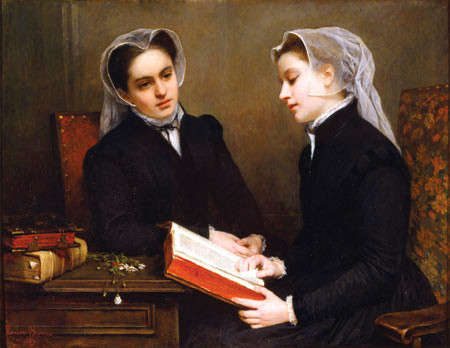 Henriette Browne Les Puritaines/La Lecture de la Bible 1857. Oil on canvas. Collection of Christchurch Art Gallery Te Puna o Waiwhetū, presented by R.E. McDougall 1930